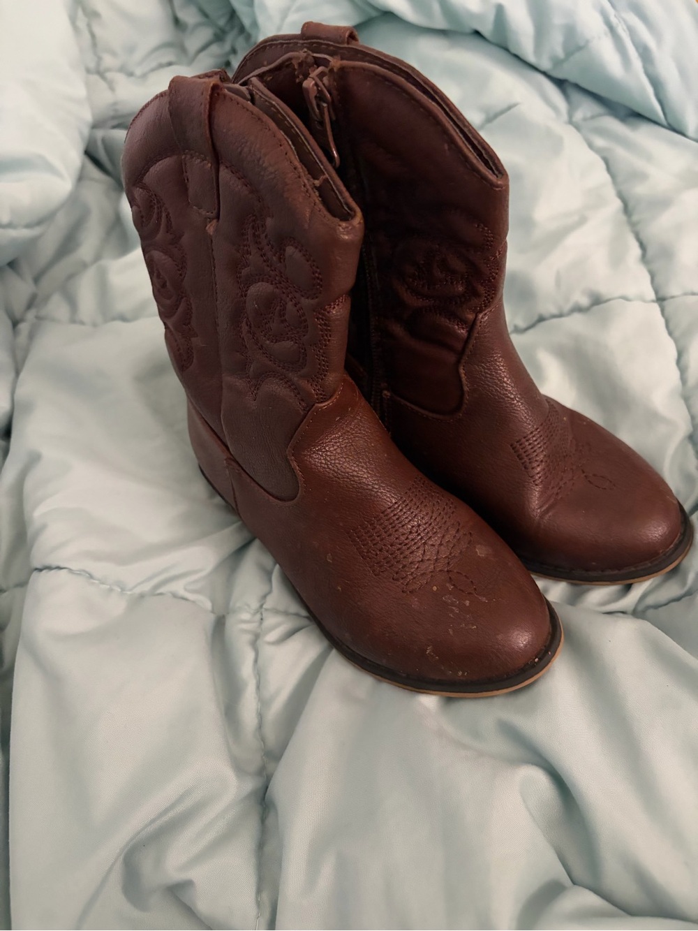 Cat & Jack Brown Embroidered Ankle Cowboy Boots
